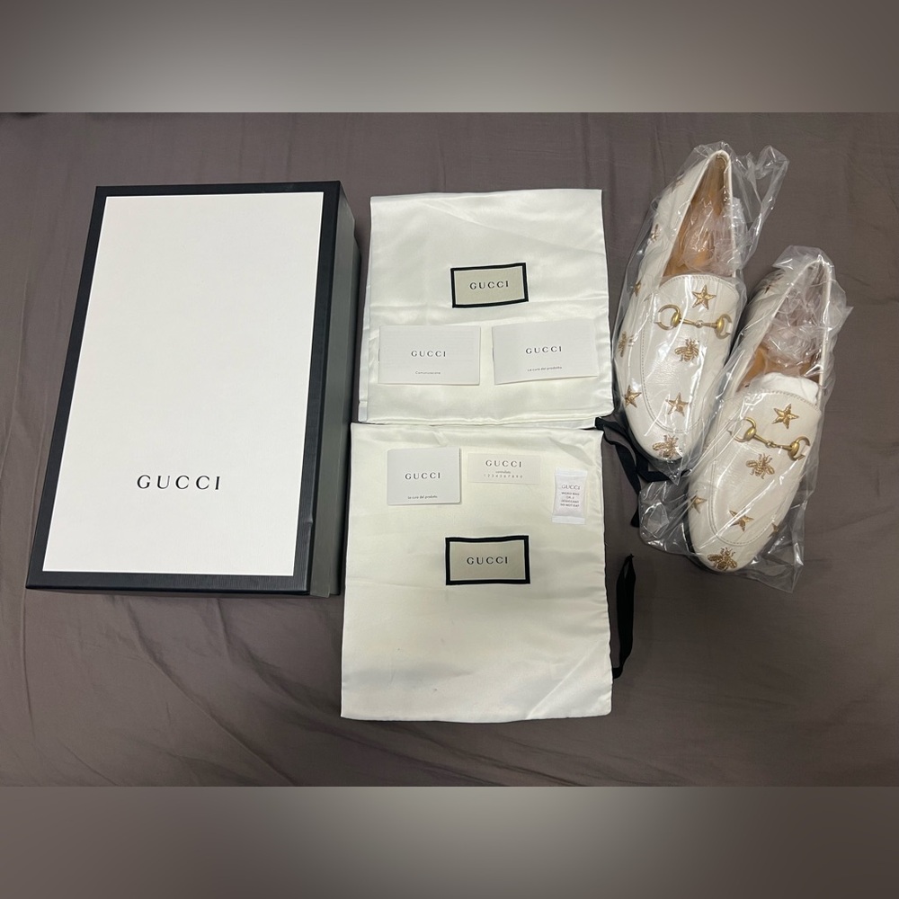 Gucci loafer shoes leather loafer what Jordaan embroidered white shoe size 37.5